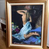 Signed pastel painting on paper < Young woman > dimensions: height -63 cm - width - 51 cm -