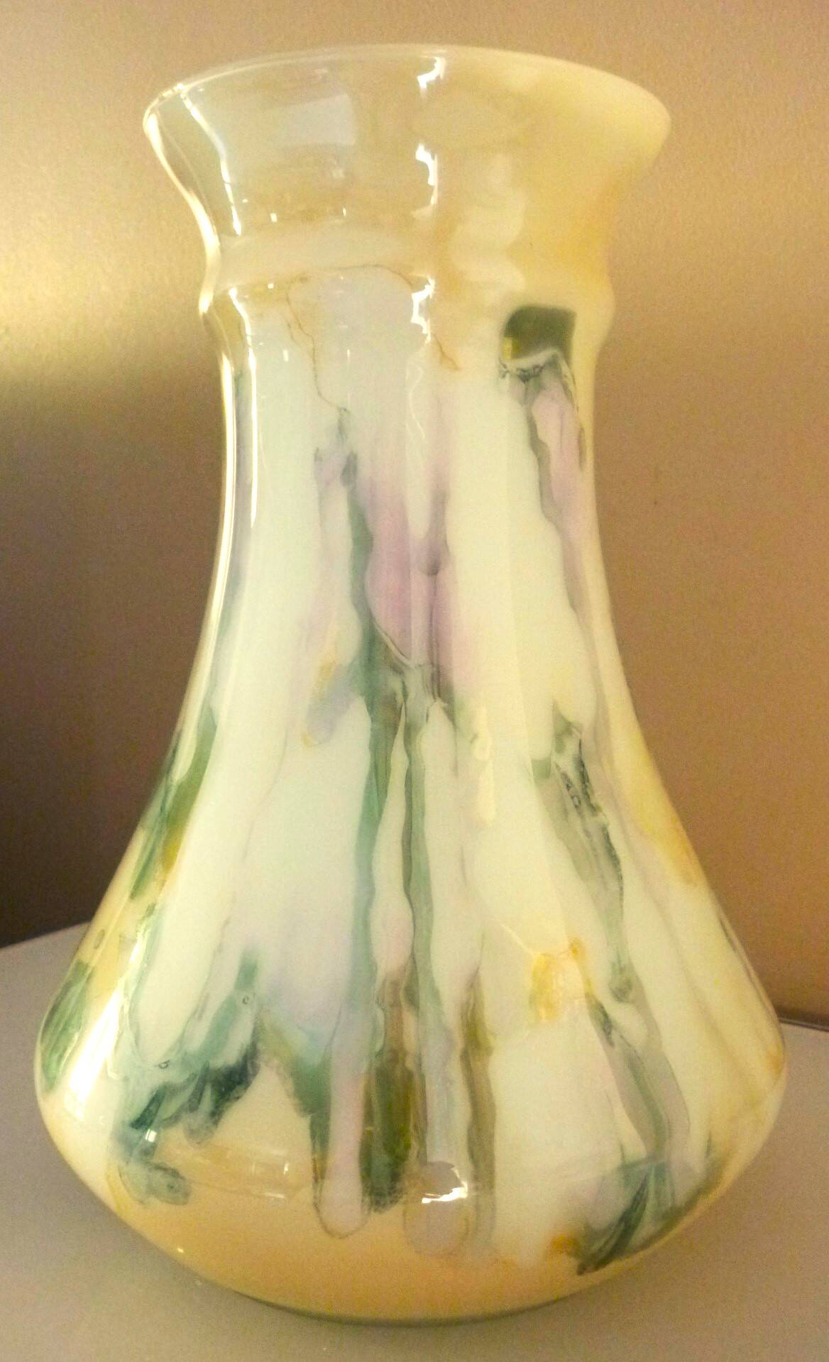 Large vase, blown glass with colored inclusions, Murano design from the 80s