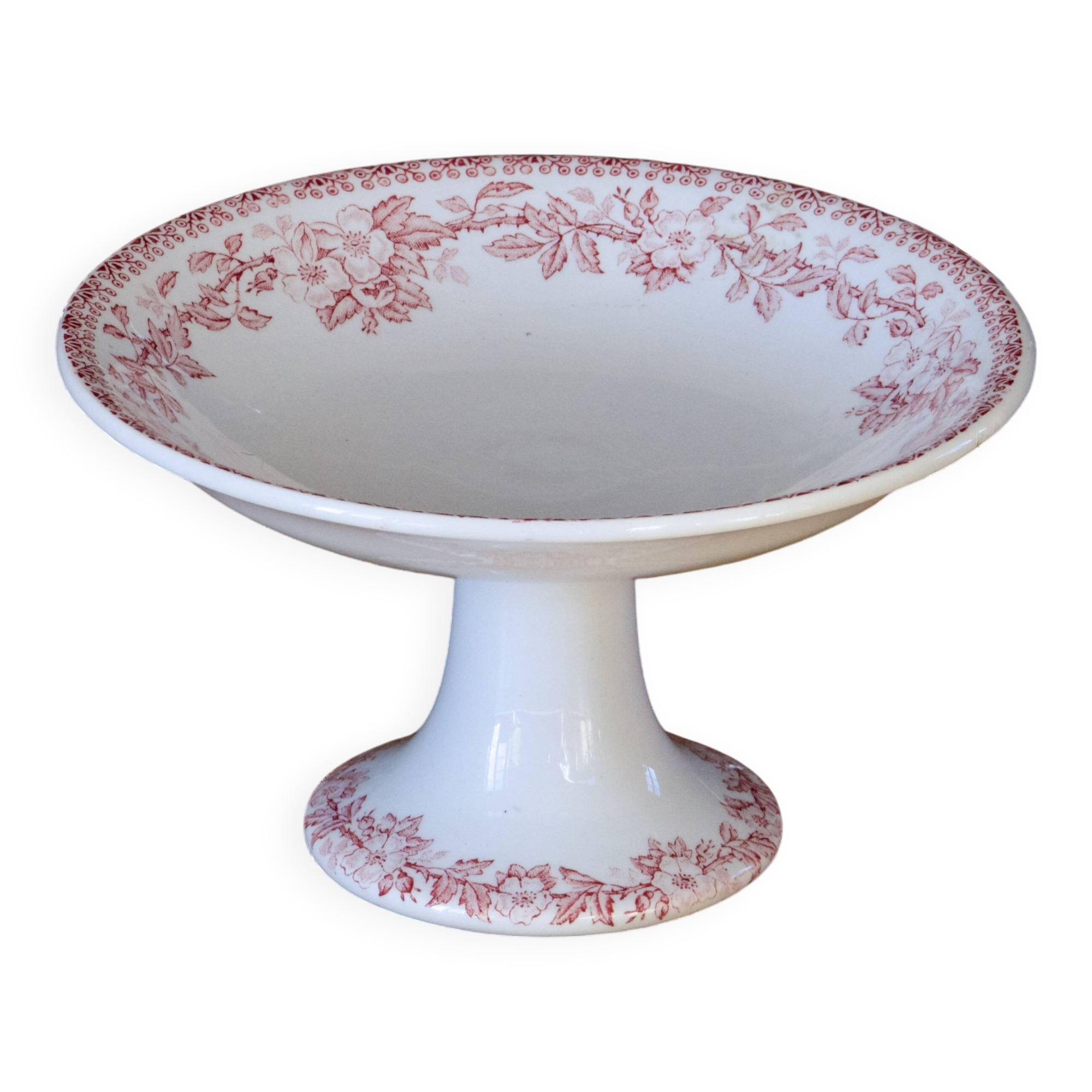 Antique pink ironstone fruit bowl with flowers