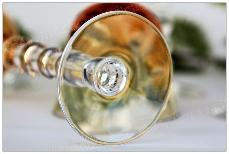 Series of 5 glasses wine from the Rhine Roemer St Louis Crystal model Bubbles