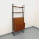 Vintage modular secretary bookshelf in teak and metal.