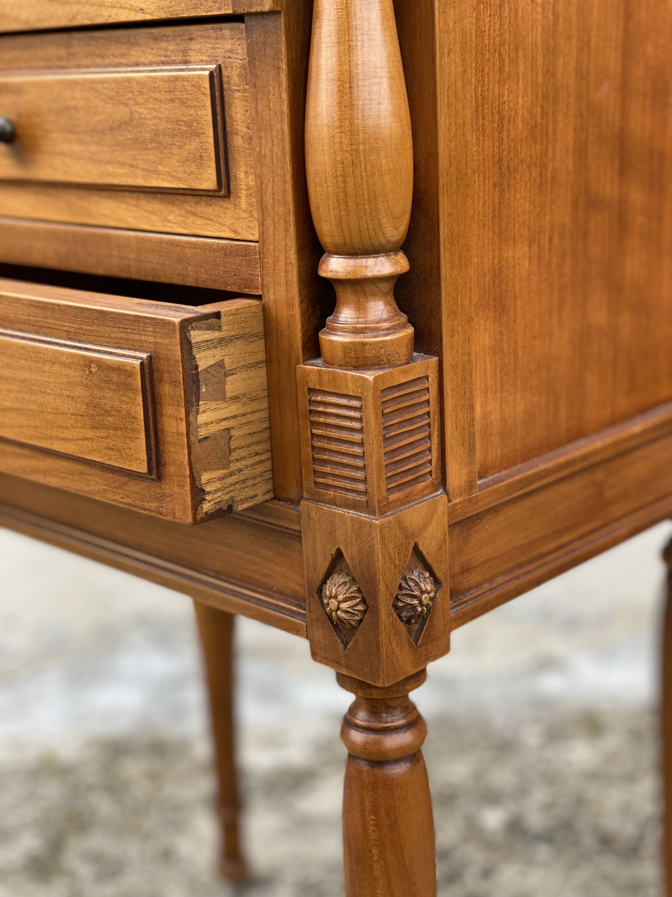 Pair of vintage fruitwood bedside tables from the 1960s.
