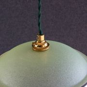 Suspension ancienne années 40 en verre granité vert avec filets dorés, douille et cable neufs