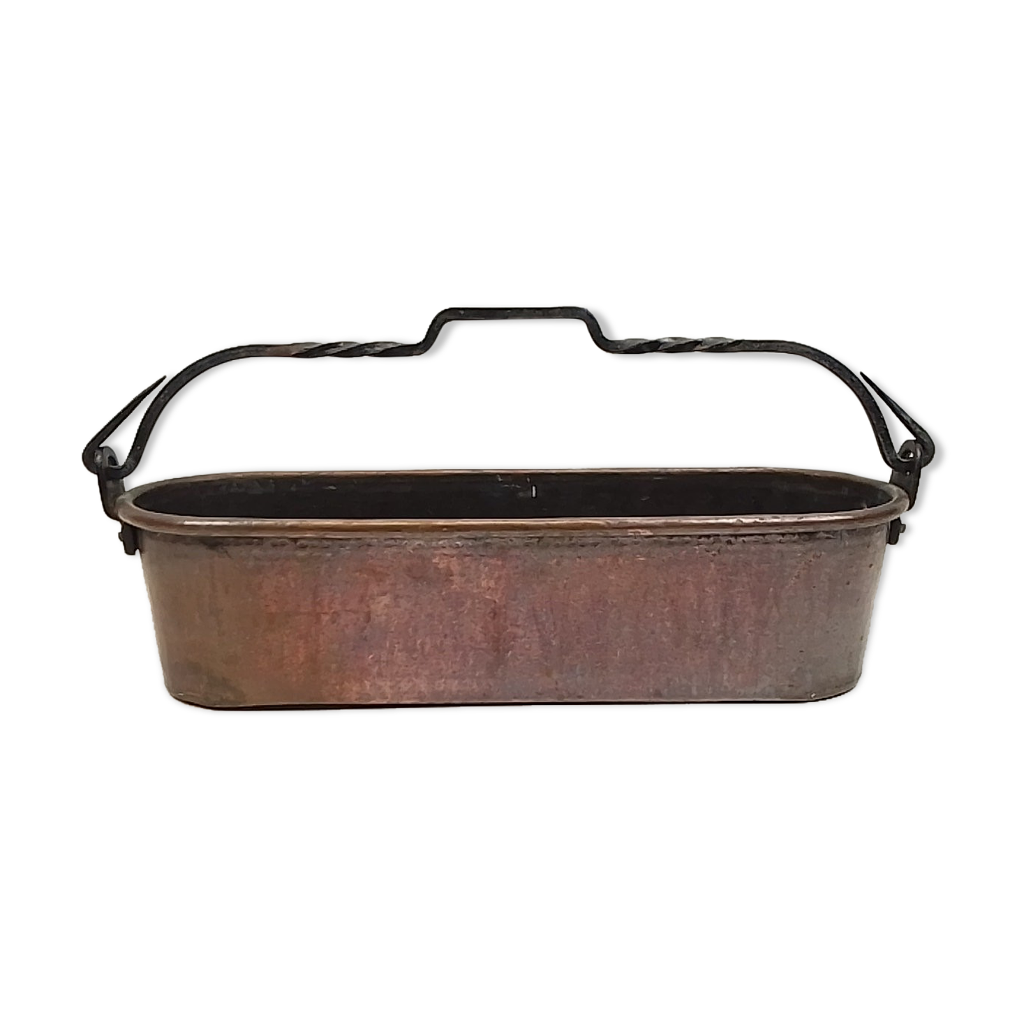 Copper planter and wrought iron handle