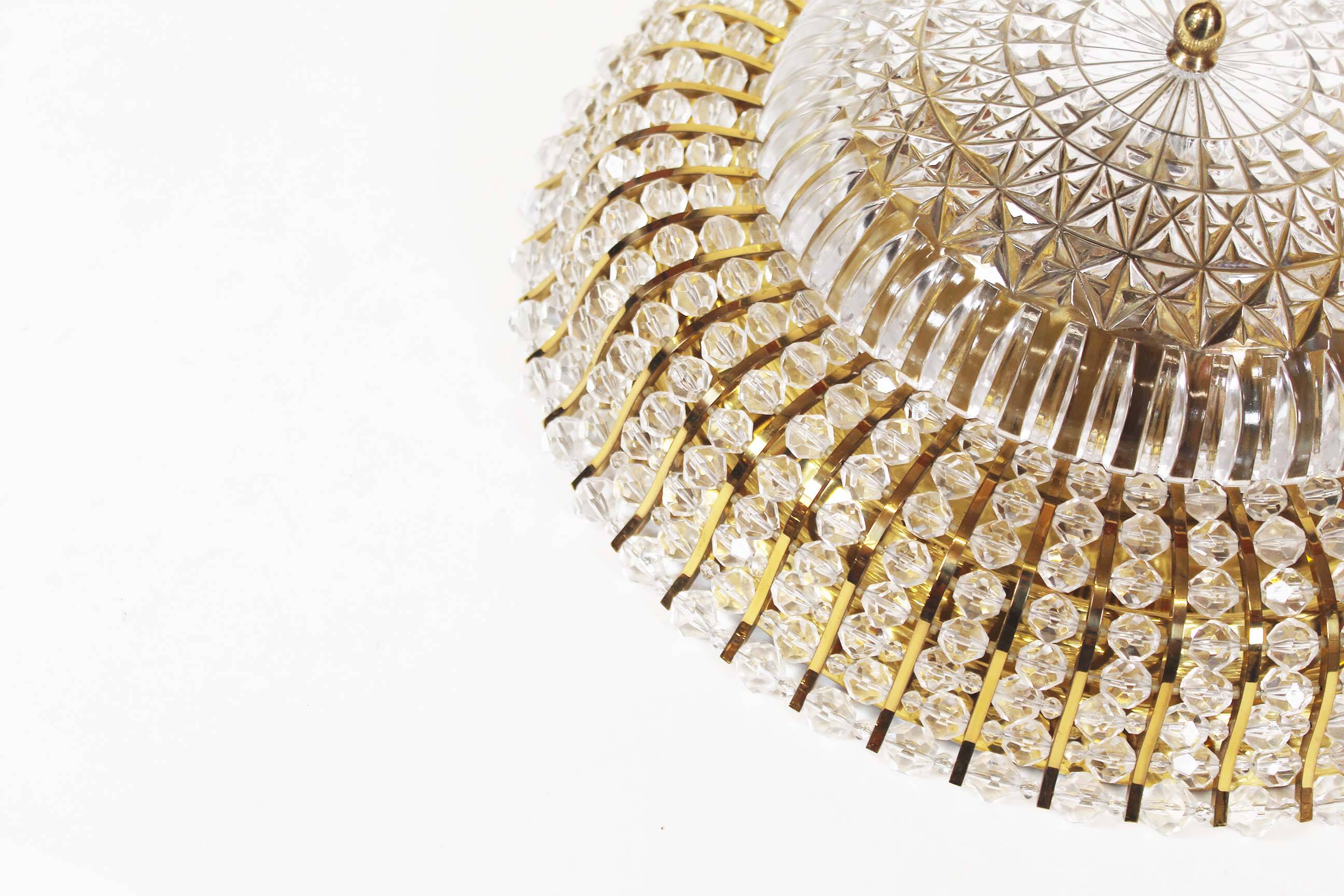 Large vintage brass and glass flush mount light by Palwa