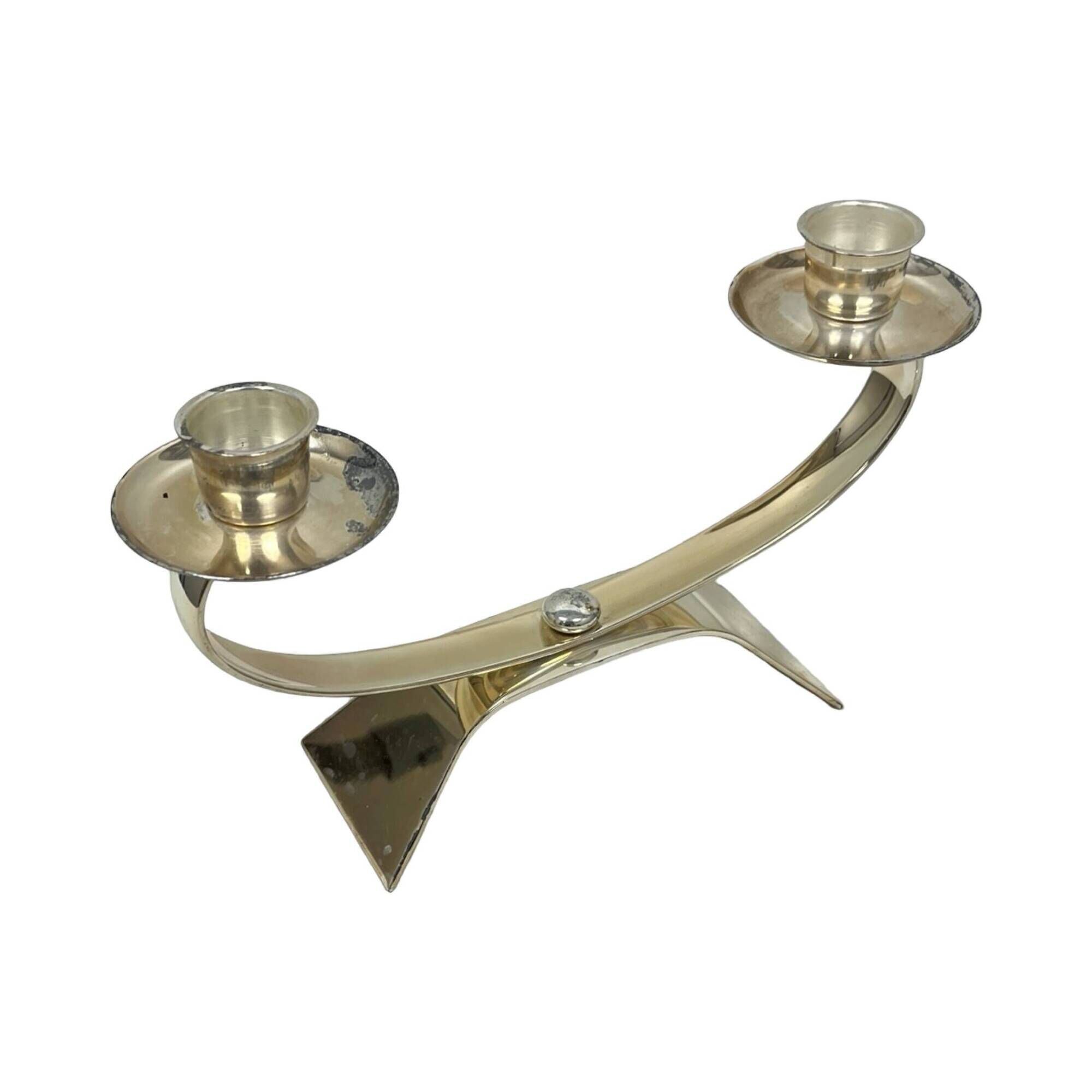 Vintage modernist WMF two-arm candle holder, Radtke model (1958), silver