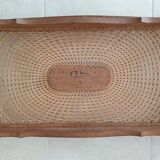 Table basse chippendale vintage en hêtre et rotin style Louis XV