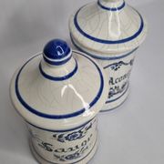 Pair of antique apothecary pots in glazed ceramic, Tuilerie Normande de Bavent