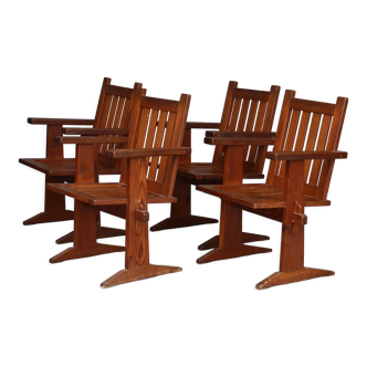 Set of four pine Scandinavian armchairs 1930