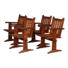 Set of four pine Scandinavian armchairs 1930