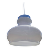 Suspension vintage en opaline blanche et métal chromé
