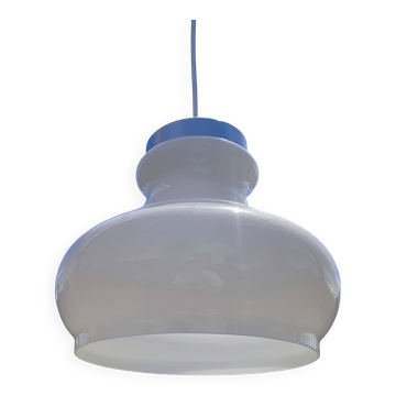 Suspension vintage en opaline blanche et métal chromé
