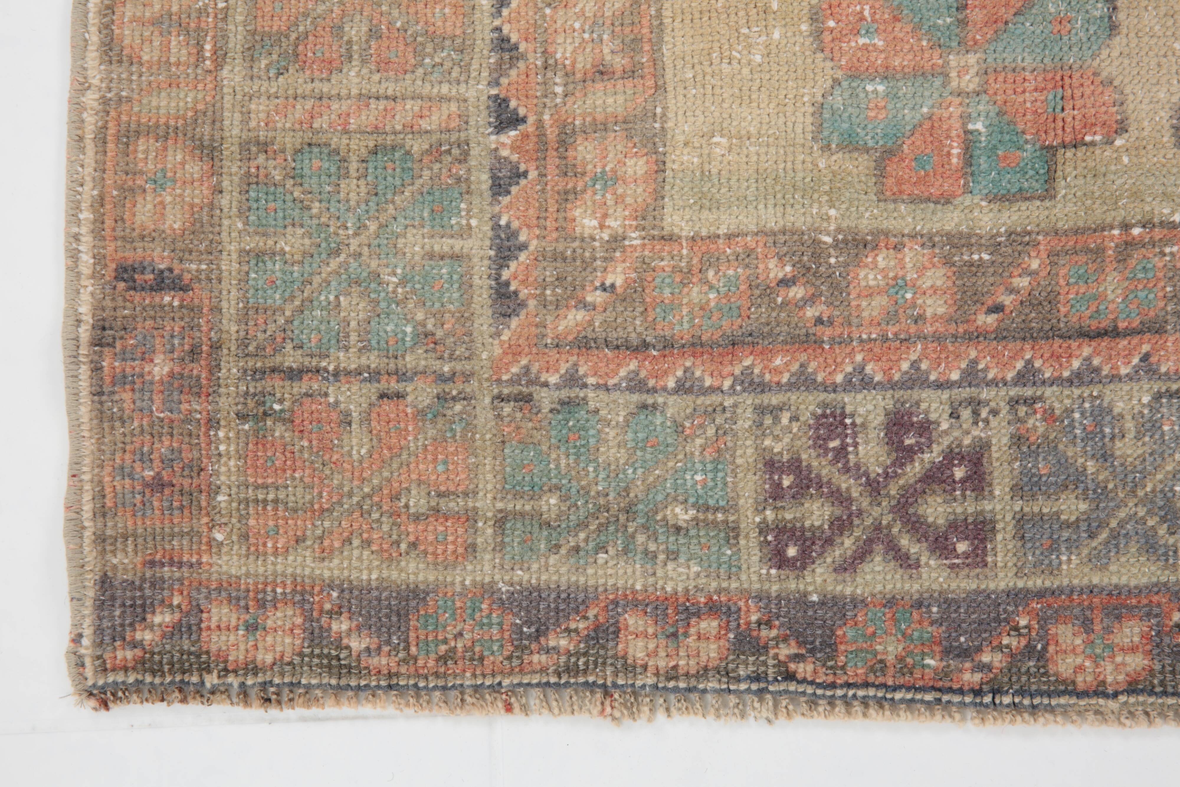 4x6 Rug For Kitchen Handmade Wool Vintage Rug, 112x196Cm SK 3865