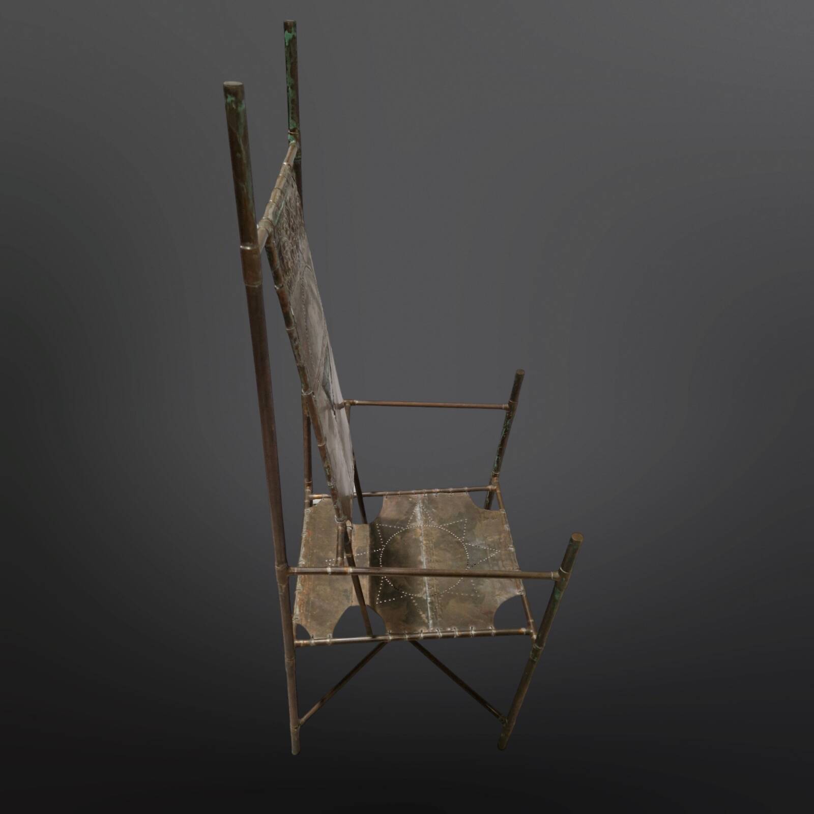 Copper and brass throne chair by Cor de Ree, Netherlands 1990