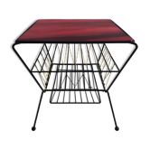 Ancienne table basse porte revues metal noir et scoubidou