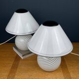 White Murano table lamps, 1970s, set of 2