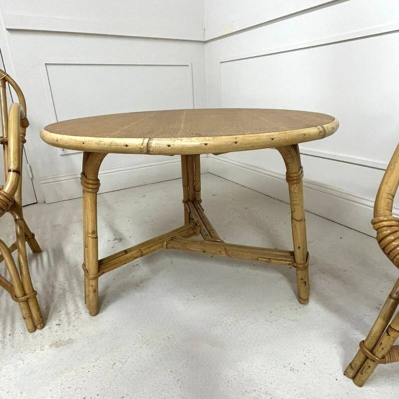 Audoux-Minnet rattan lounge set, 2 armchairs and table 1950-1960