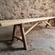 French antique wooden bench – Rustic farmhouse bench – Poplar and chestnut – Late 19th century – 198 cm