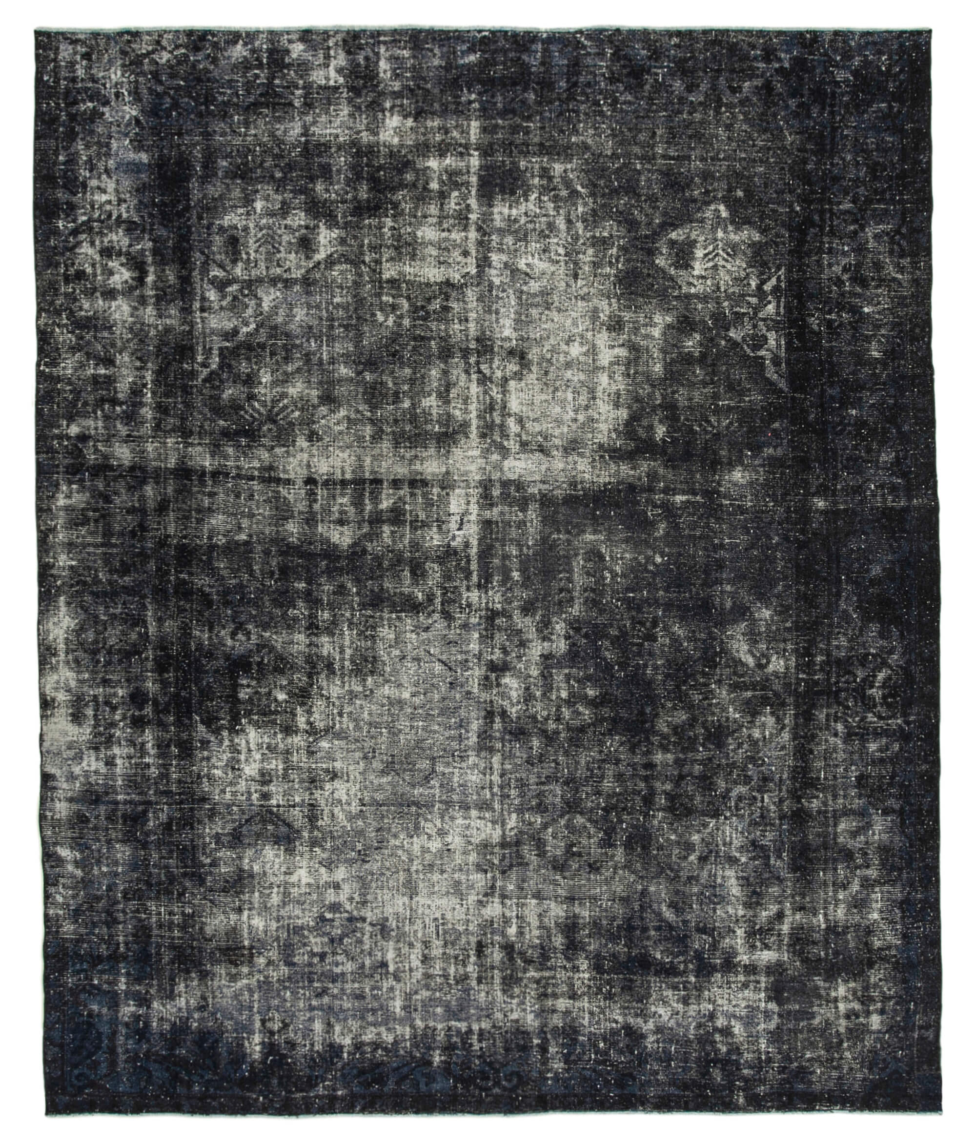 Hand-knotted oriental overdyed 312 cm x 356 cm black wool carpet