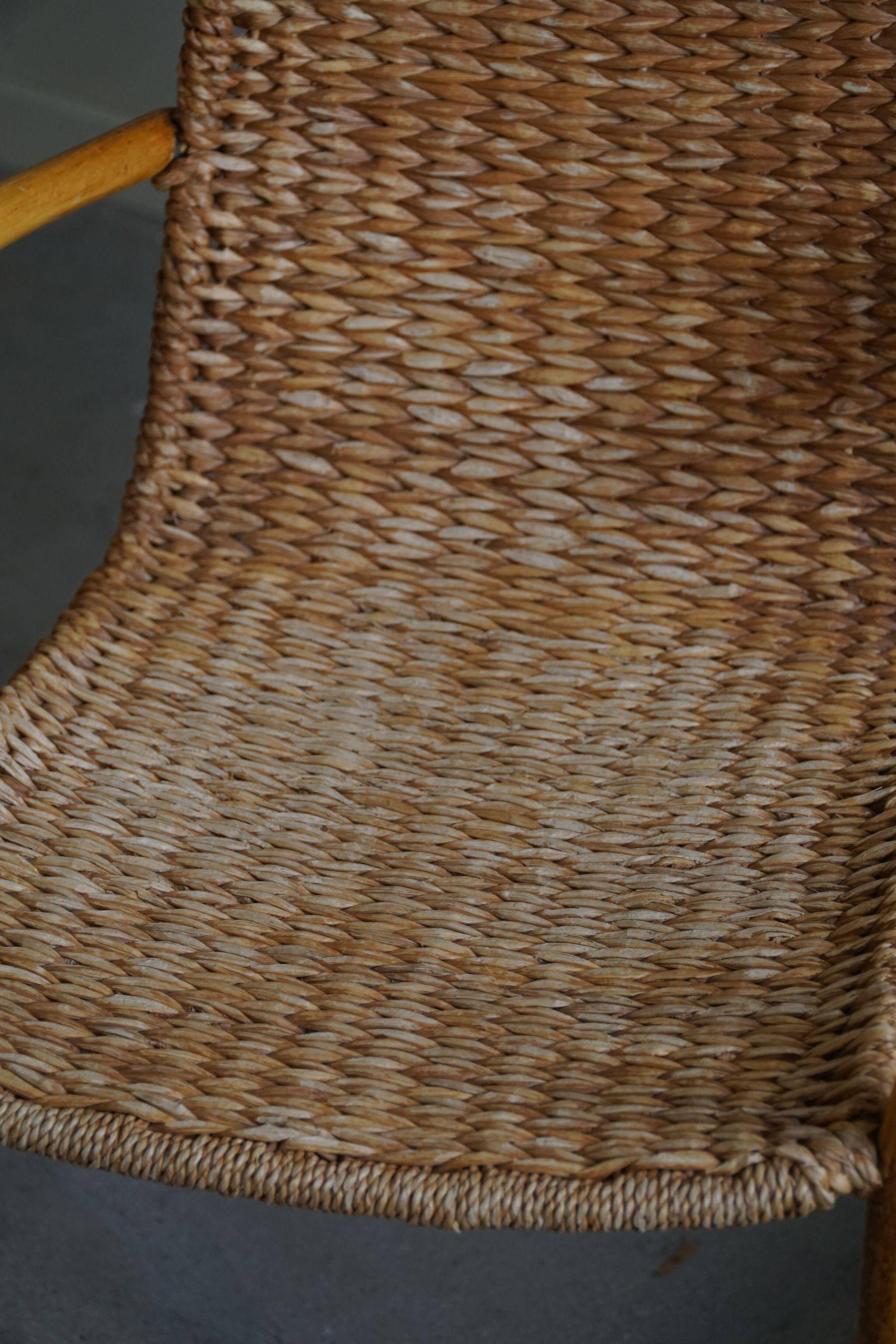 Set of 4 vintage Italian wicker and birch armchairs, mid-century modern, 1950.