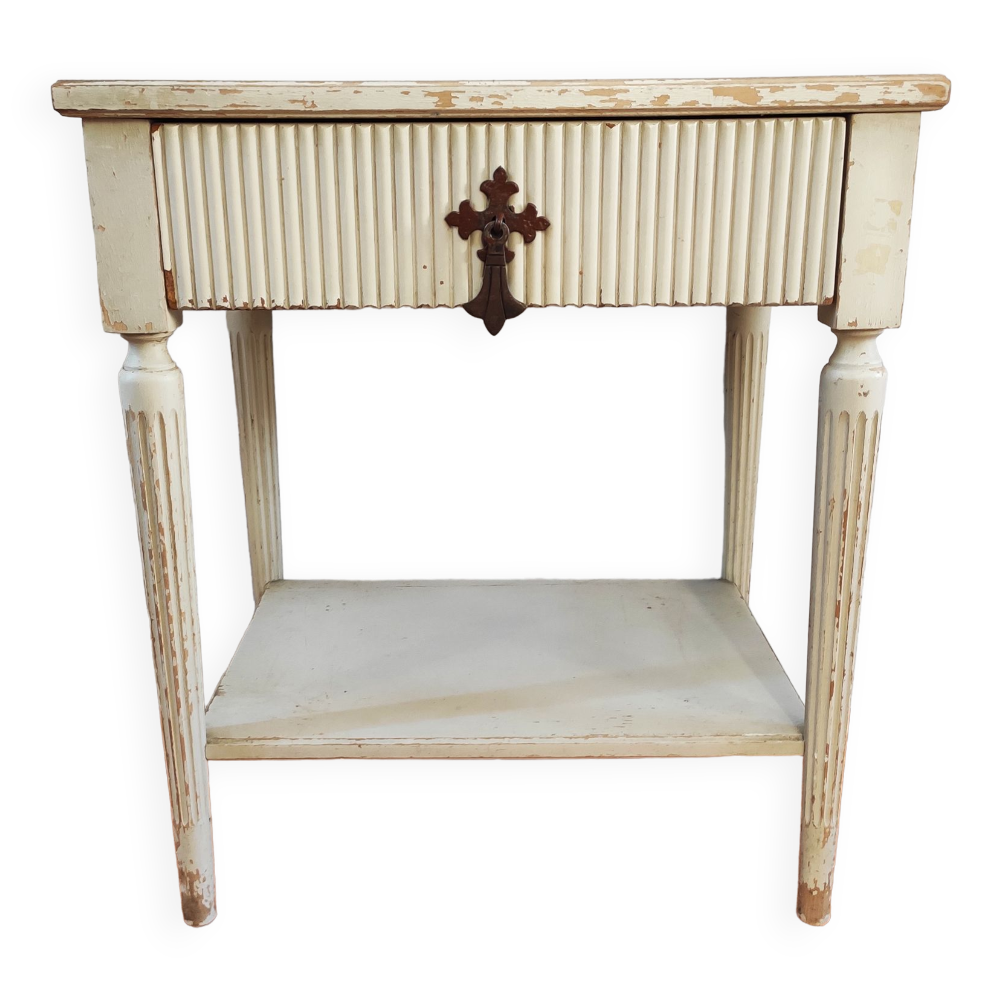 Patinated sofa end bedside