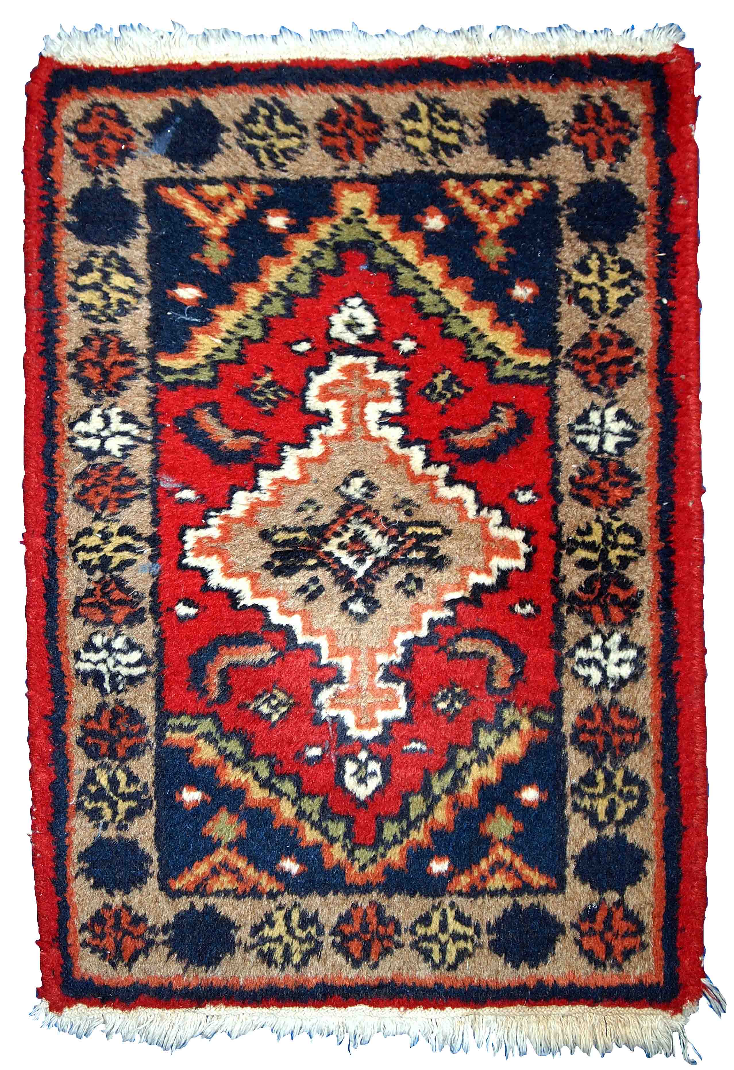 Vintage Persian Carpet Hamadan handmade 1.4' x 1.9' (42cm x 60cm) 1970s, 1C755