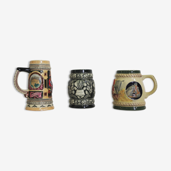 Chopes à bière en porcelaine, années 1980, lot de 3