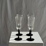 4 large Luminarc Octime vintage octagonal champagne flutes with black foot