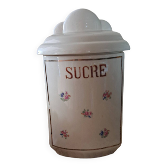 Sarreguemines earthenware sugar spice pot with floral pattern