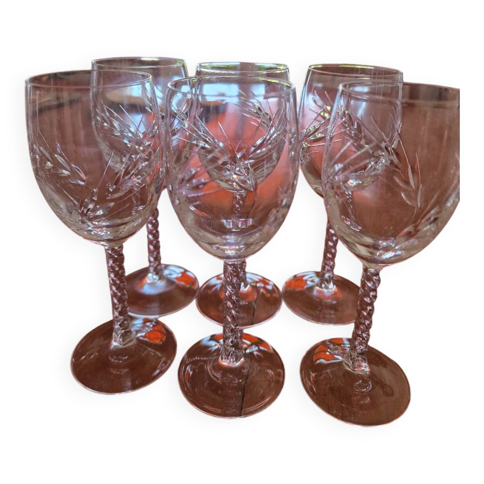 6 verres à vin cristal épi fleuri