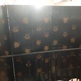 Chinese screen laqué wood and stone marquetry