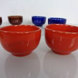 Rotating Teak Tray with Ceramic Bowls, Denmark, 1960s, Set of 10