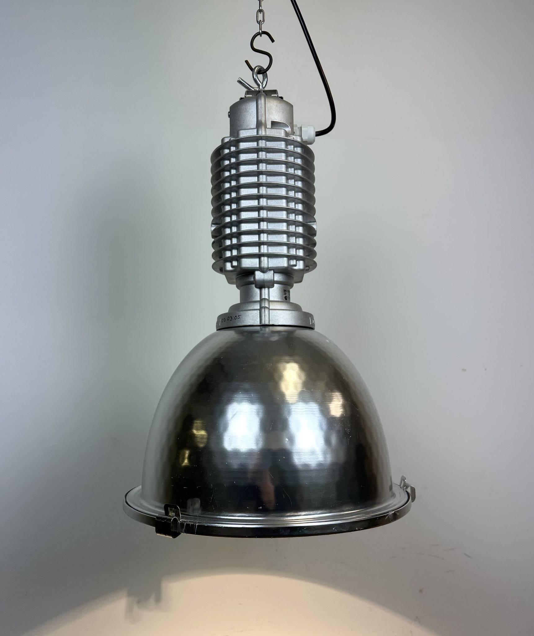 Industrial pendant lamp with glass cover by charles keller for zumtobel, 1990s