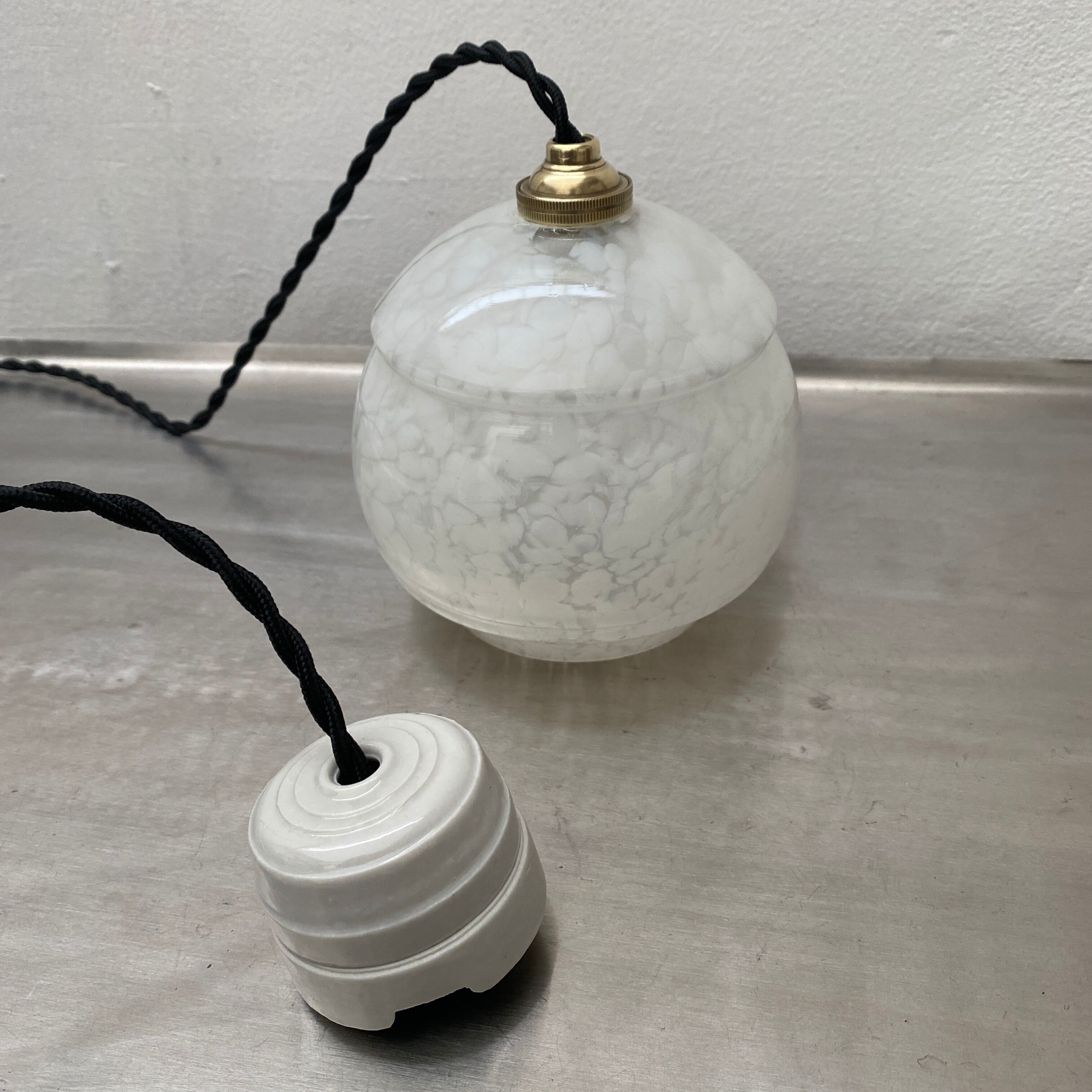 Lot 2 round clichy glass hanging lamps