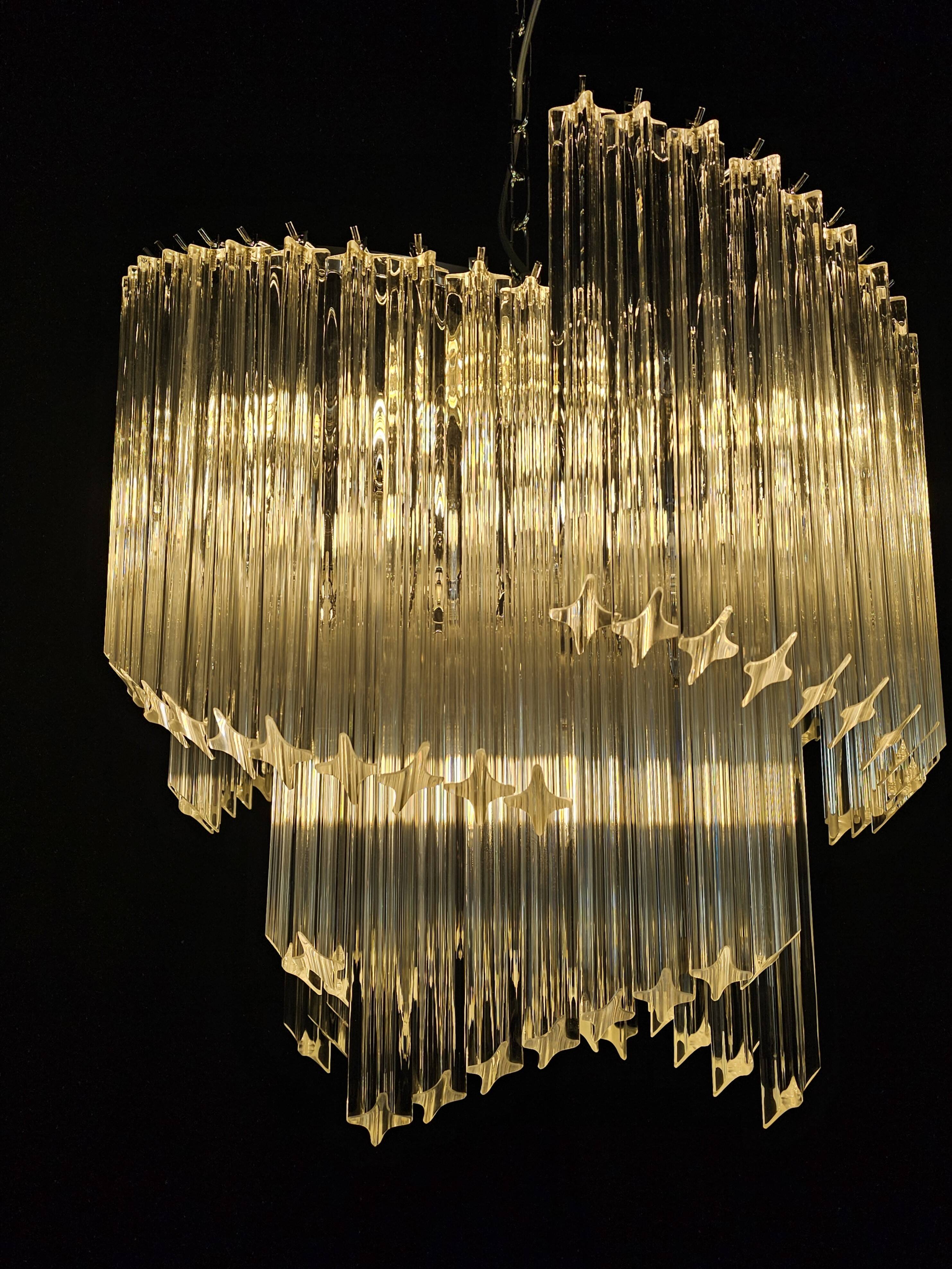 Chandelier with Murano glass quadrilateral prisms, handmade.