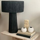 Minimalist black raffia bedside table lamp size L