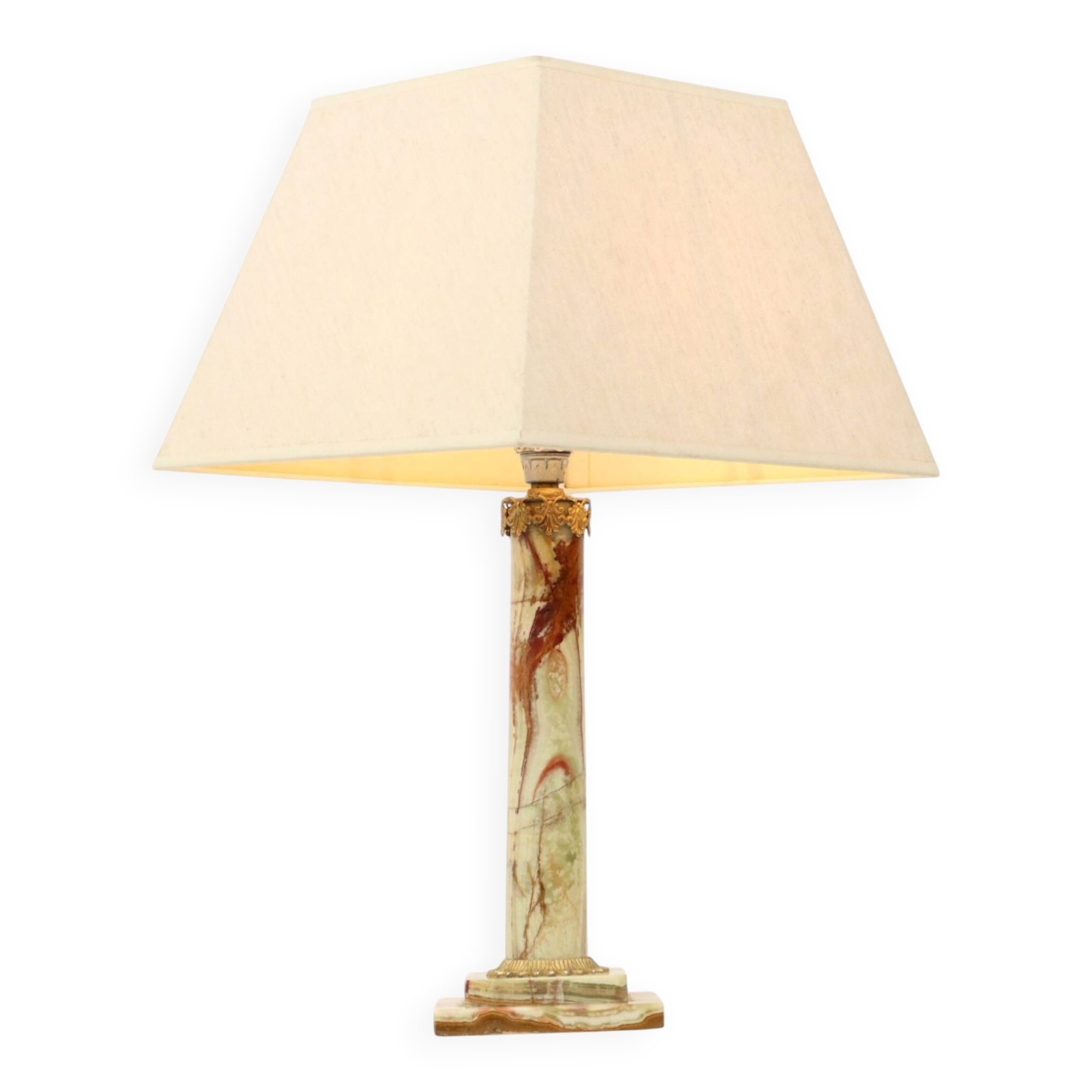 Classic Onyx Marble Brass Column Lamp 20th Century