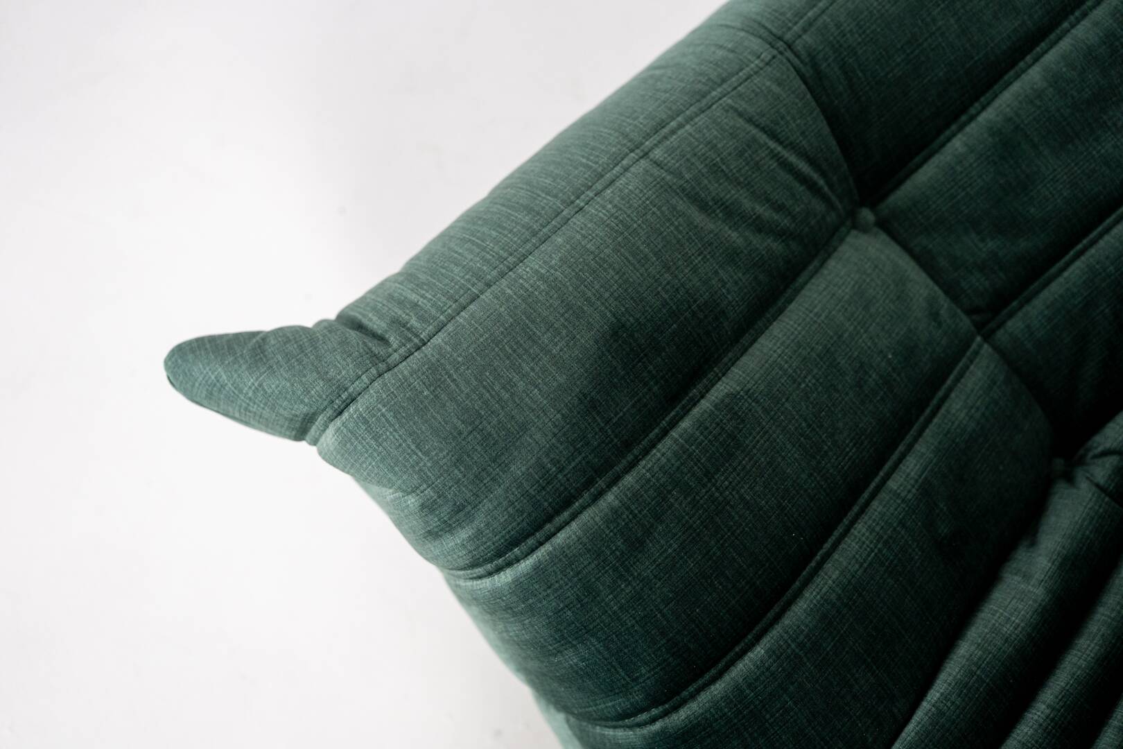 Togo set of armchair and pouf in dark mint velvet