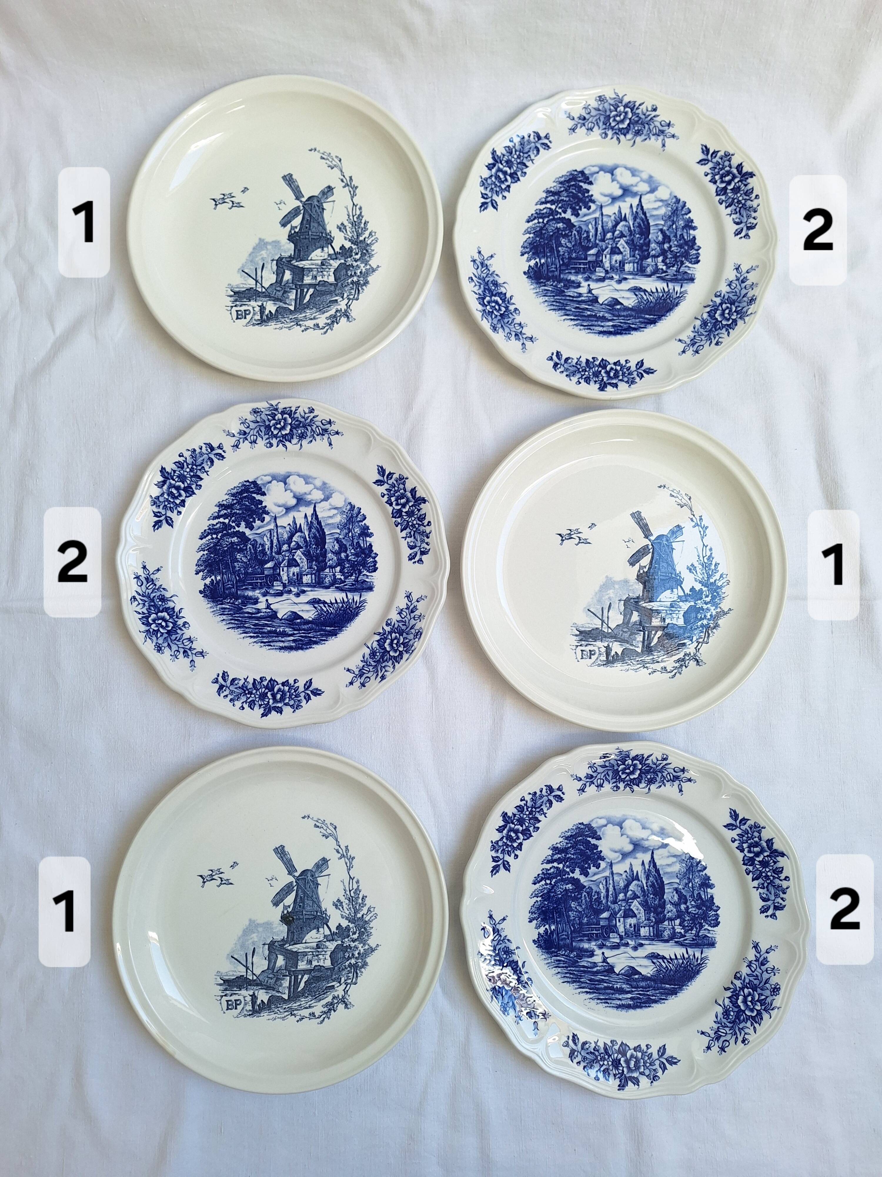 Vintage blue Moulin des Loups dinner plates