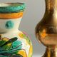 Vintage handcrafted ceramic and brass vases