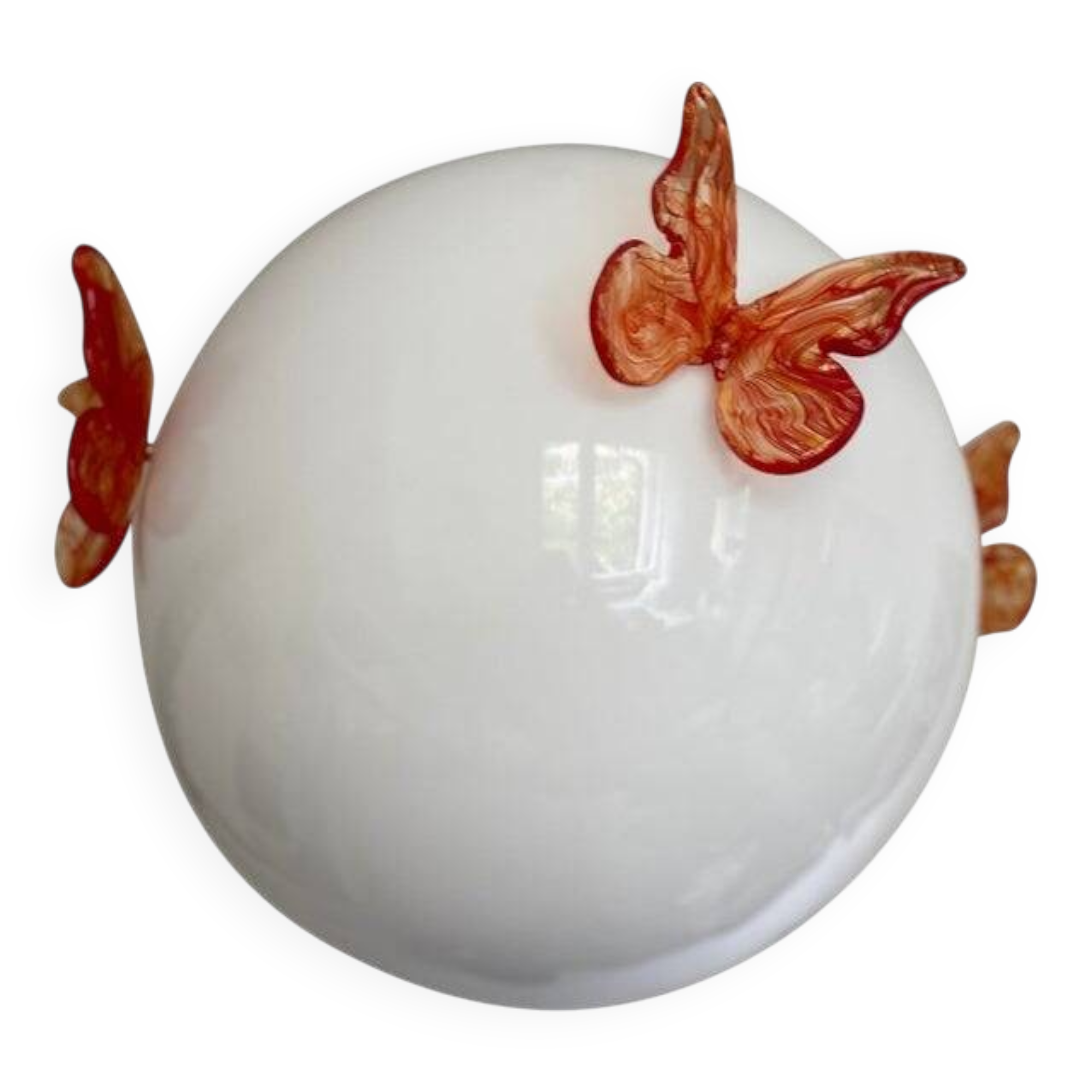 Italian Murano Style Glass Opalino Pendant With Red Butterfly