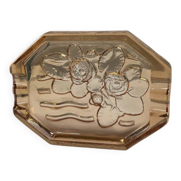 Octagonal pink glass ashtray in art deco style