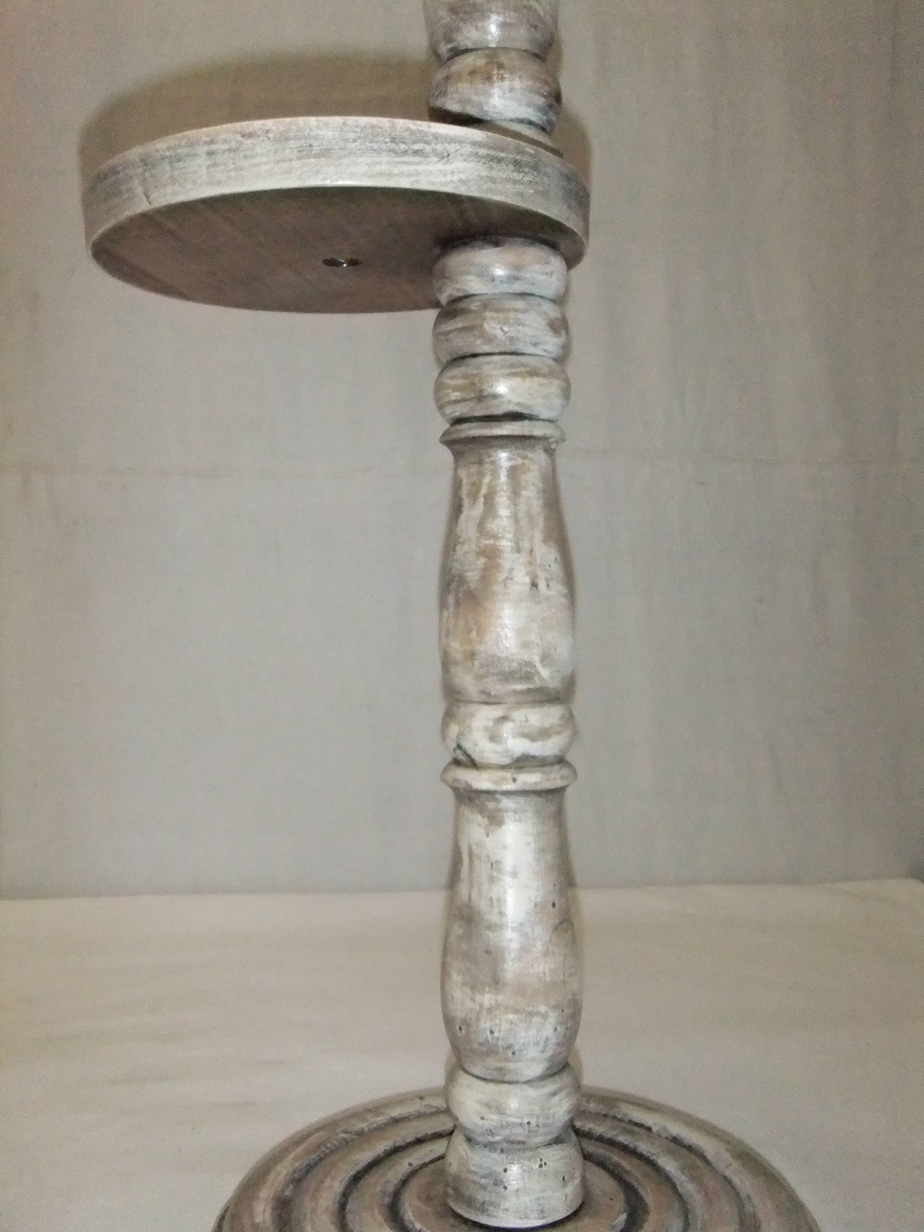 Wooden side table plant holder ivory patina ashtray rotating tray