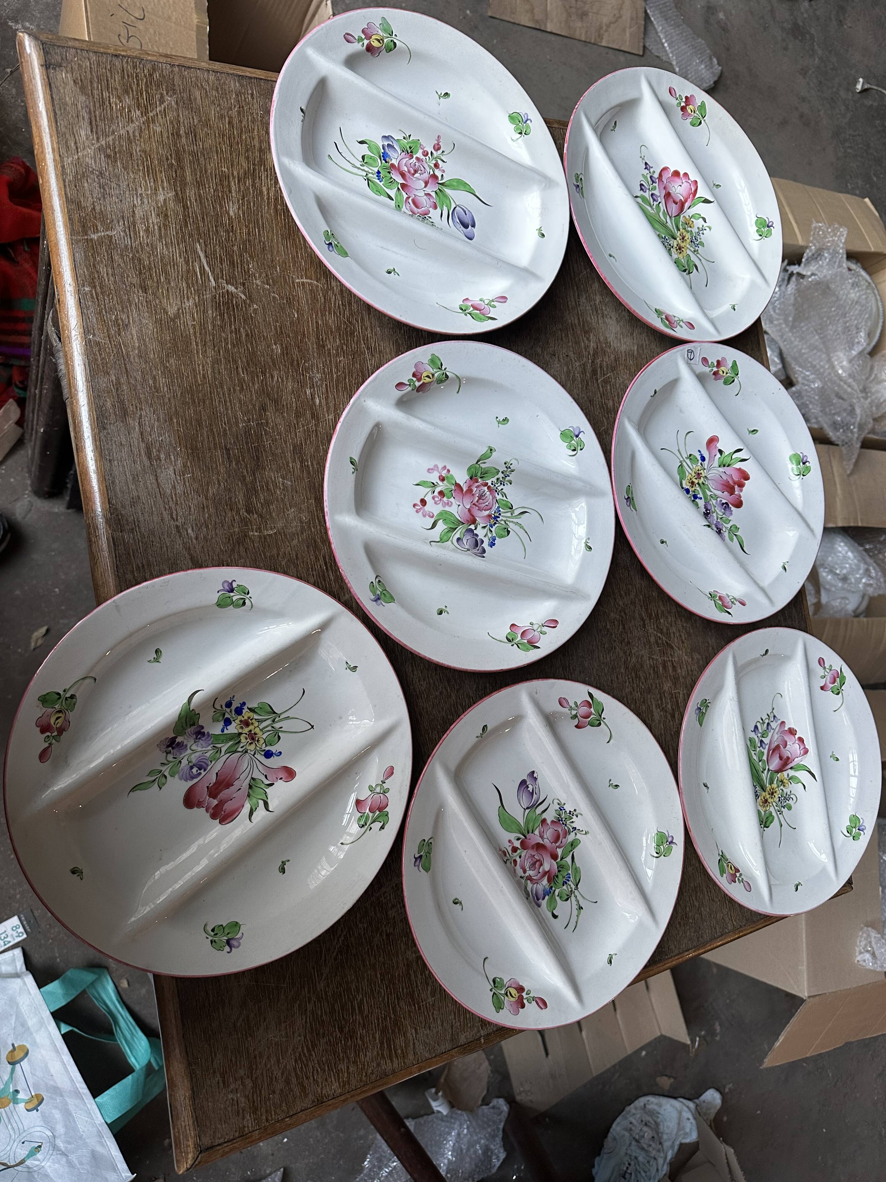 7 Asparagus Plates Late 19th Century Opaque Earthenware Luneville France