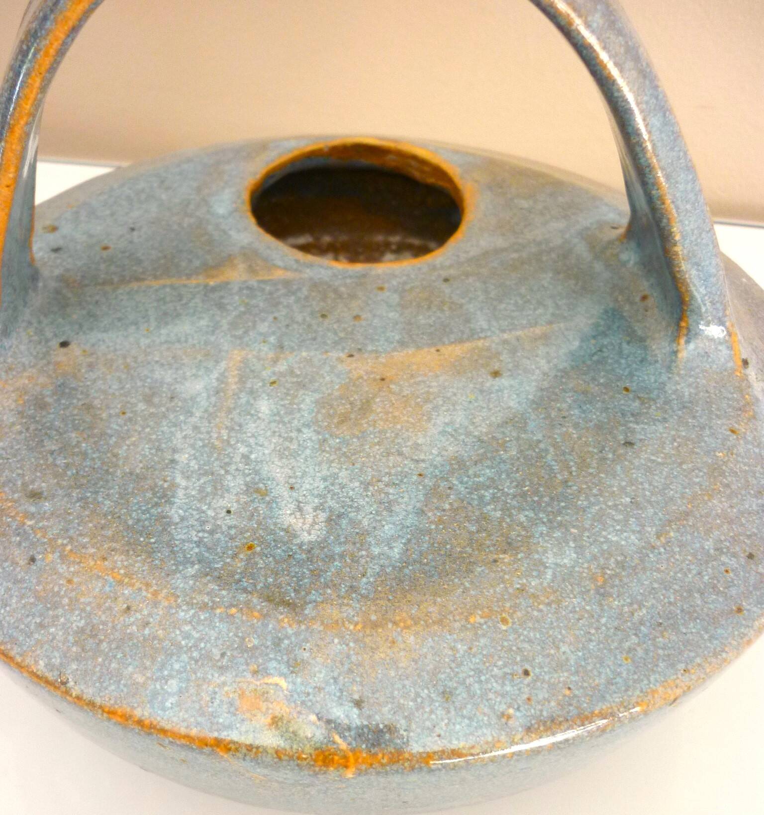 Teapot, enameled ceramic art, signed Michel Vergnes, Kerbénoën pottery
