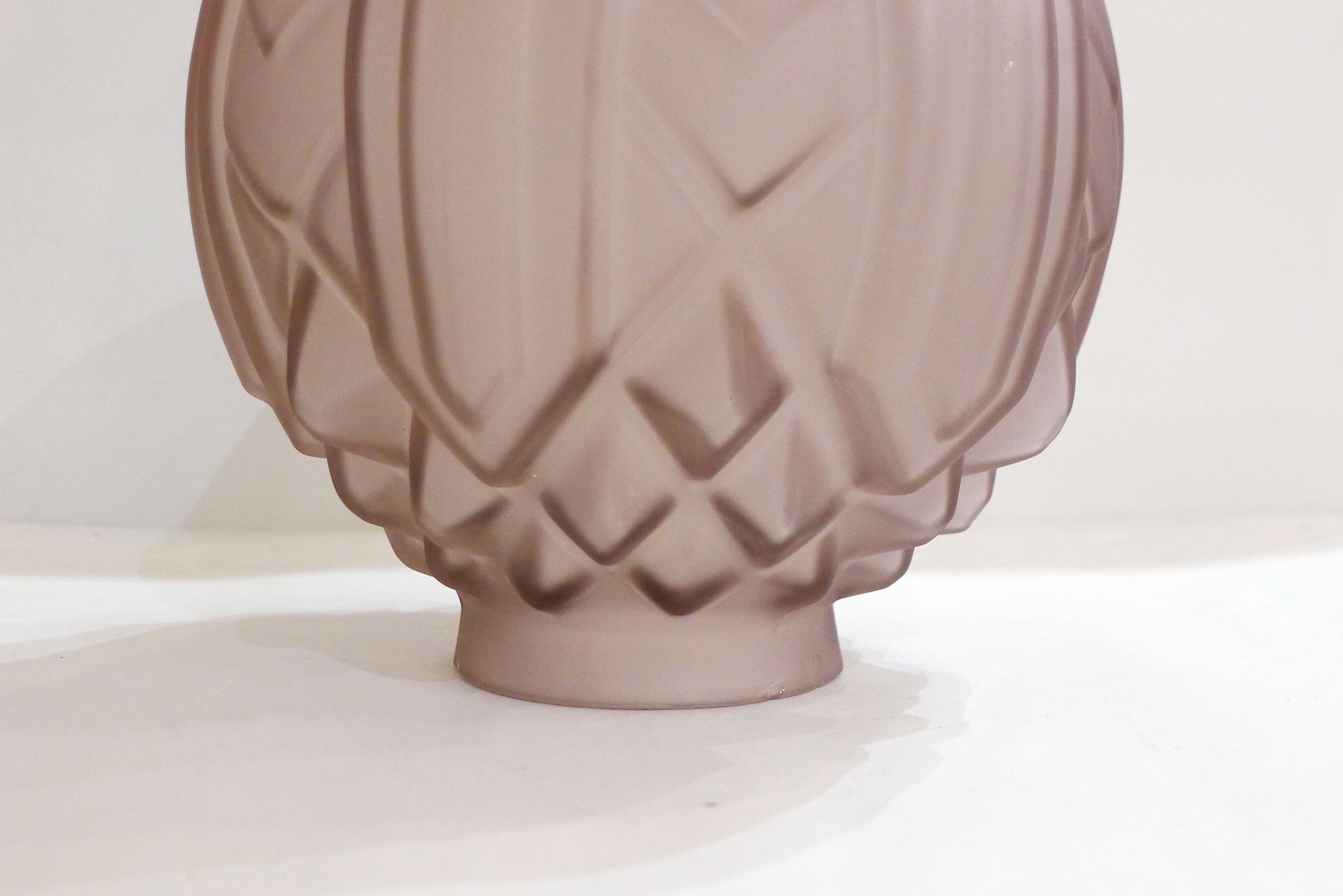 Art Deco ball vase, frosted violet glass