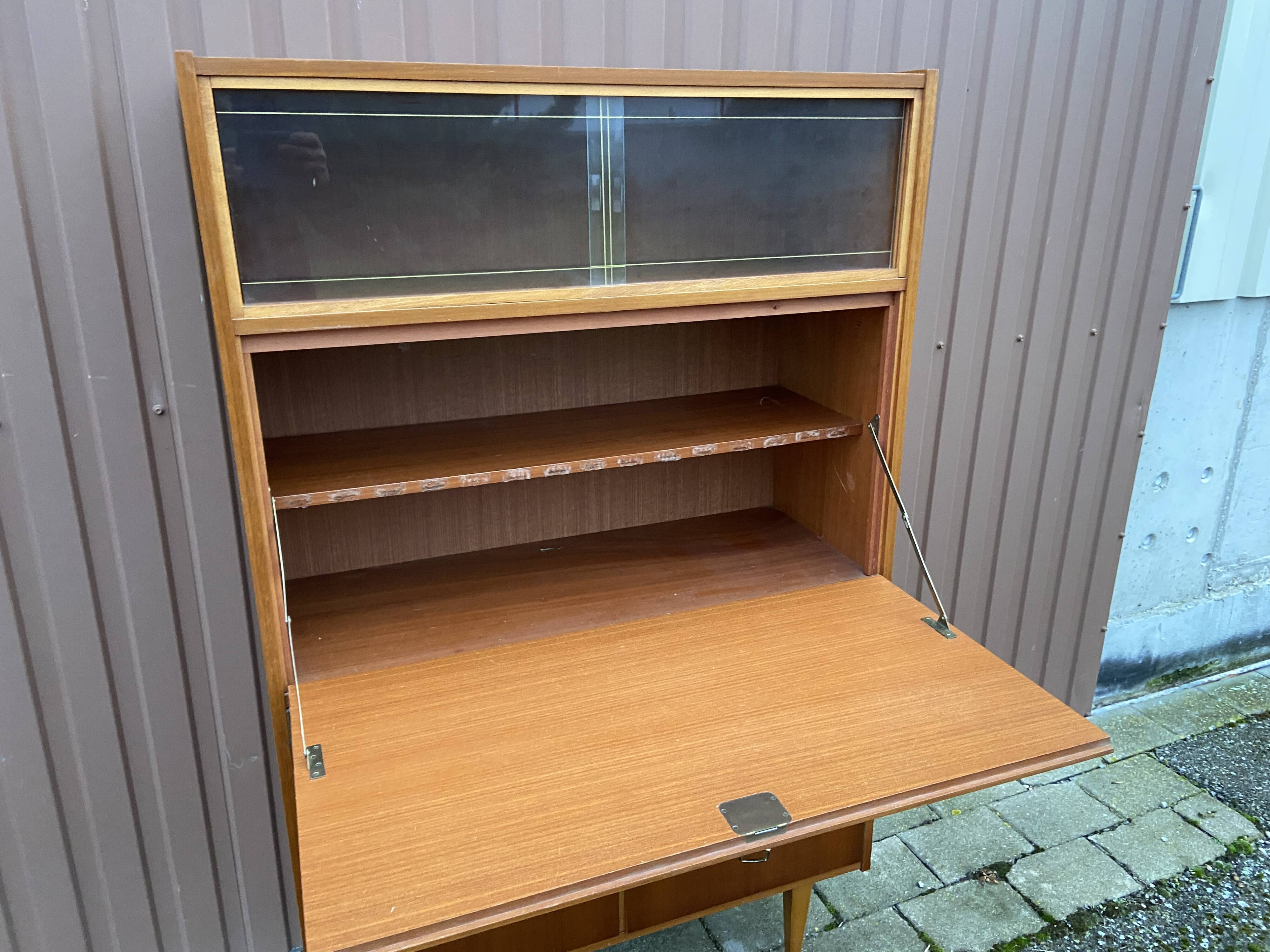 Secretary desk with flap Scandinavian desk Mid-century vintage 1970
