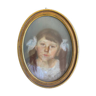 Painting "Portrait of a young girl" Pastel signed, dated 1922 and framed