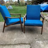 Pair of blue Mid-Century armchairs in fabric by Jiří Jiroutek for Interier Praha (1960s)
