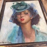 Old oil painting on canvas durango tog richard "elegant in hat" signed